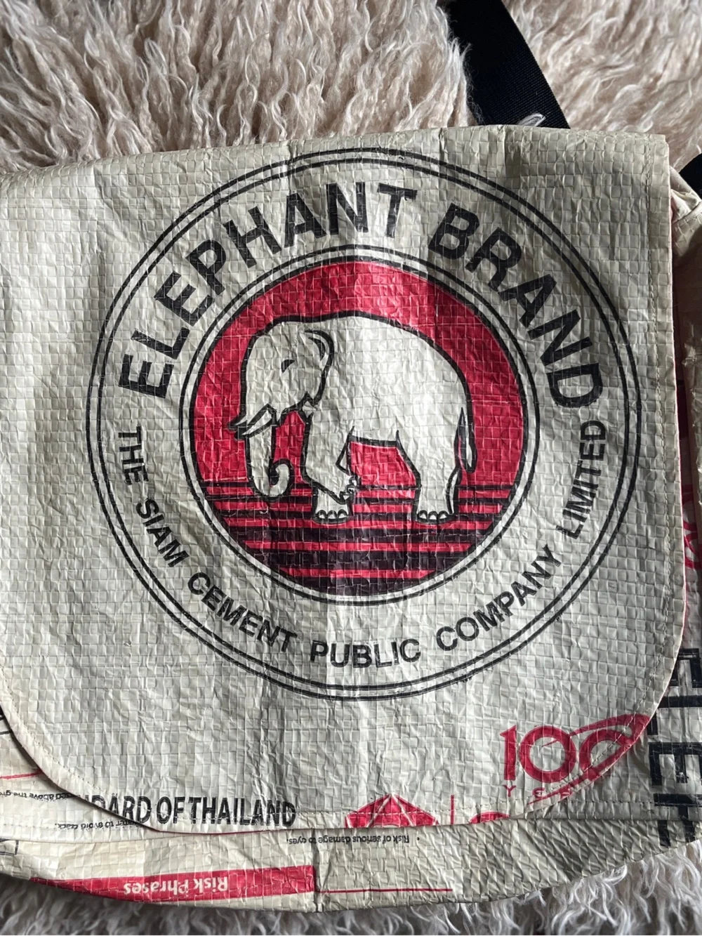 Upcycled Elephant Brand Cement Messenger Bag Handmade in Cambodia Malia Designs